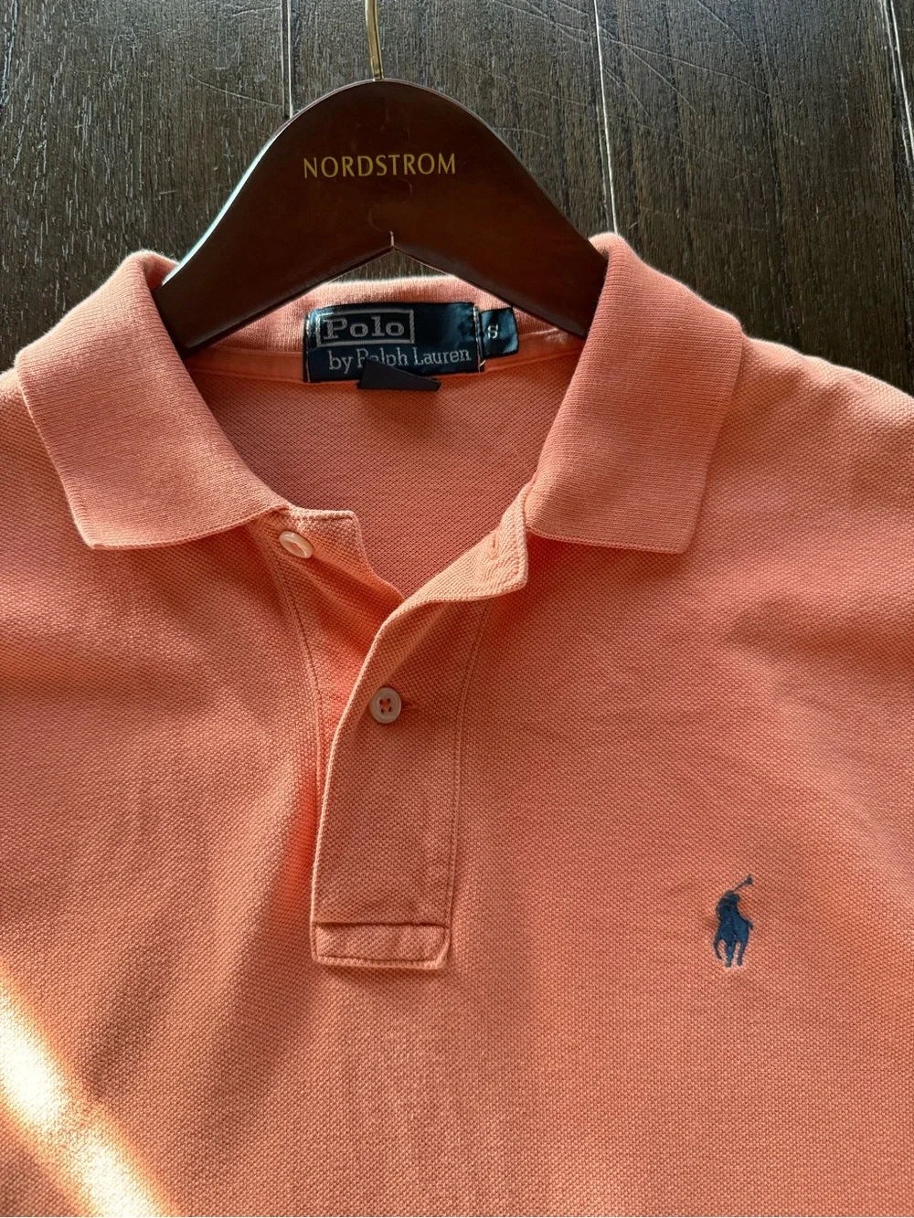 Polo Ralph Lauren Men’s Small Peach Mesh Polo Shirt Blue Pony Short Sleeve